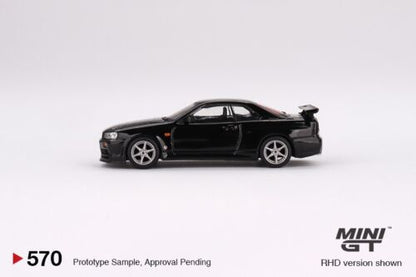 1:64 Nissan Skyline GT-R R34 V-Spec, sort, MiniGT