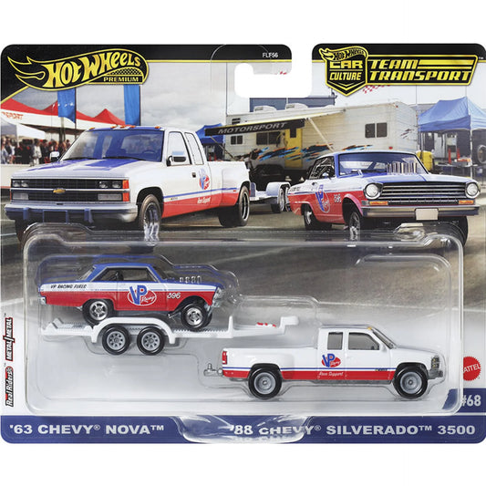 1:64 Chevrolet Silverado 3500 1988 &  Chevrolet Nova on a Trailer 1963, Hot Wheels HRV42