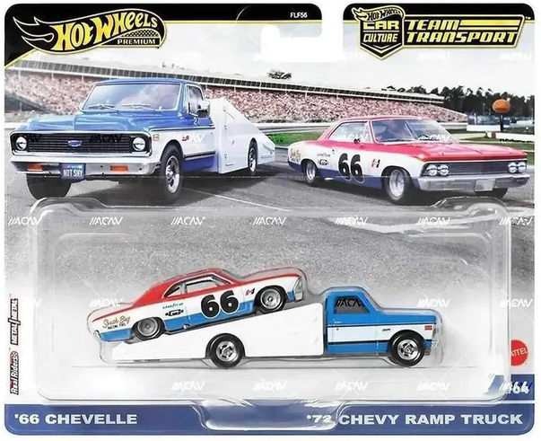 1:64 Chevrolet Chevelle 1966 & Chevrolet Ramp Truck, Hot Wheels